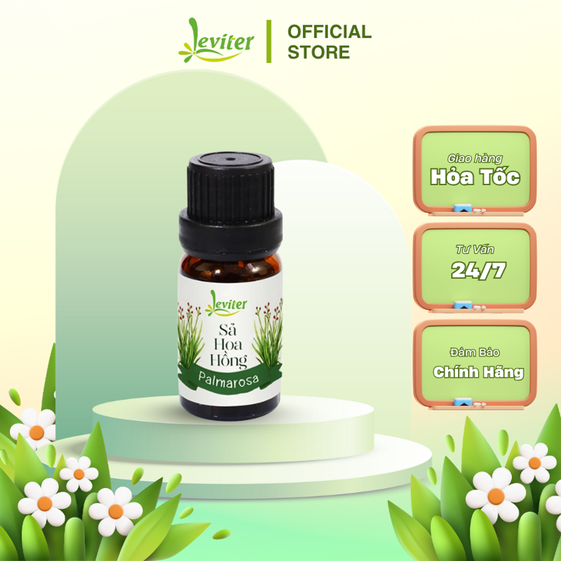 Tinh dầu Leviter Palmarosa- Sả hoa hồng 10ml - Có tính sát trùng, hạ sốt, tốt cho hệ tiêu hóa