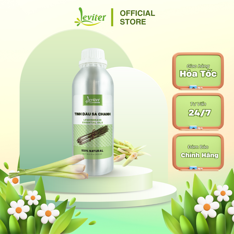 Tinh dầu thiên nhiên Sả Chanh Leviter 500ml nguyên liệu xông thơm máy khuếch tán, sản xuất xịu phòng, Mỹ phẩm